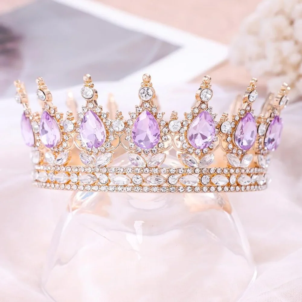 Purple and‎ Crystal with Gold Gemstone Tiara Crown